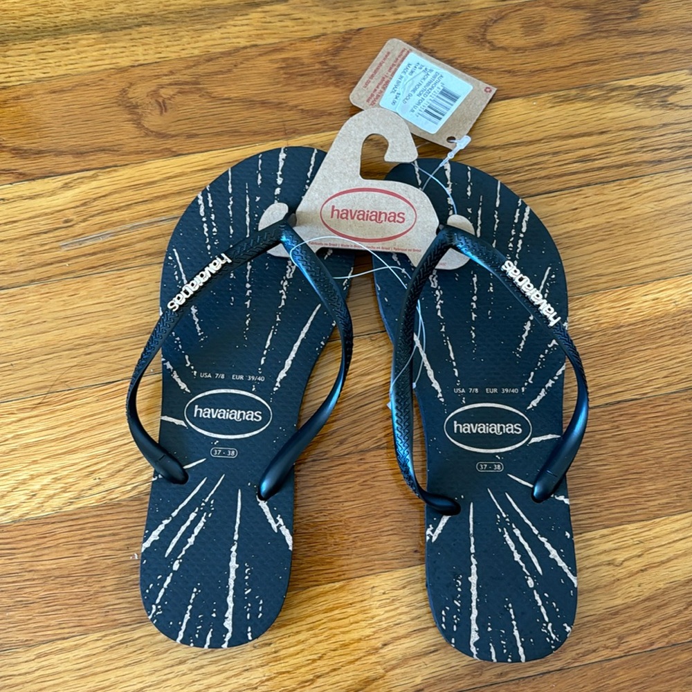 NWT Havaianas Flip Flops Slim Metallic Rose Gold/Black